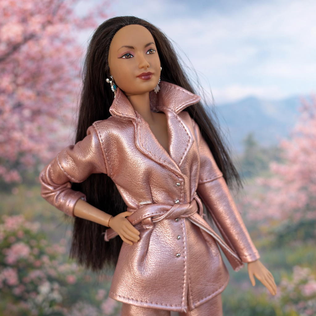Oblečky pro panenky | Kabát Růžový koženkový pro Barbie